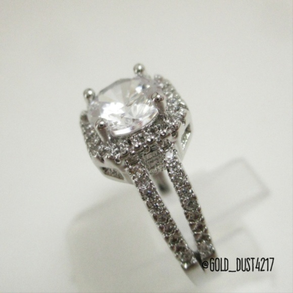Simulated Diamond Square Halo Engagement Ring - Picture 3 of 5